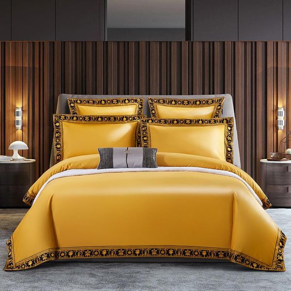 

1000tc cotton bedlinen printing gold duvet cover pillowcase sheet flat