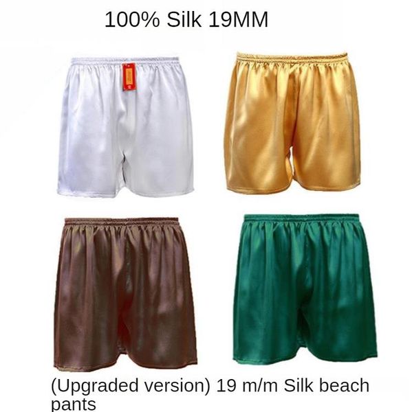 

underpants 19 mm 100% mulberry silk beach pants men casual short home panties pajama large size underwear, Black;white