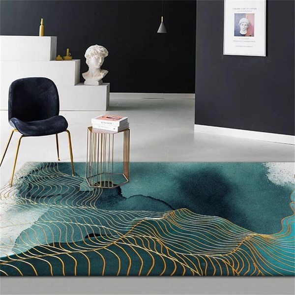 Astratto verde striscia dorata tappeto per pavimento pittura cinese modello antiscivolo tappeto bagno moda 3D tappeto tappetino porta d'ingresso 210301