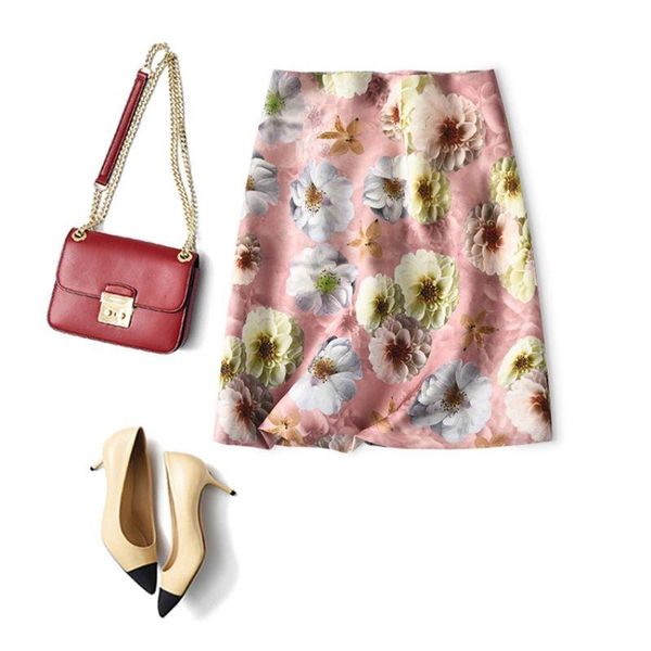 

vintage floral print satin mini skirt women 2021 spring new fashion elegant high waist short skirt office lady chic a-line, Black