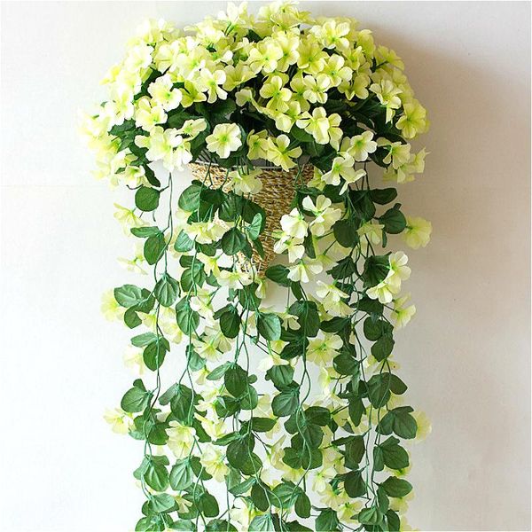 

1pcs artificial silk violet flower simulation plant wall hanging ivy orchid flowers vine home wedding background wall decoration