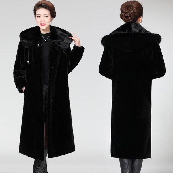 

women's fur & faux coat one long mother, Black