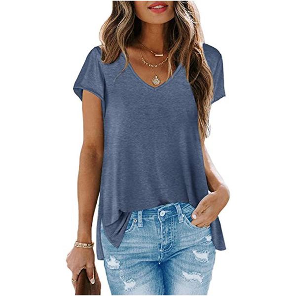 

women's t-shirt v neck solid color women tshirt 2021 summer slub cotton white short sleeved split hem fashion street hipster ladies tee