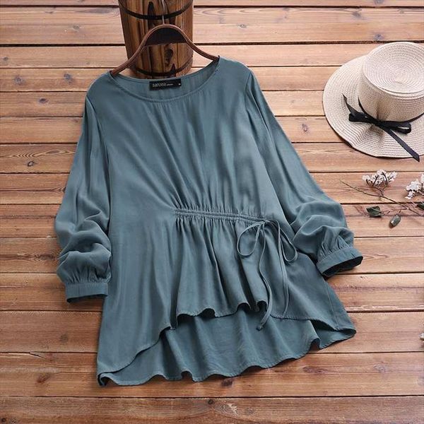 

autumn long sleeve solid women blouses stylish drawstring loose work blusas tunic chemise, White