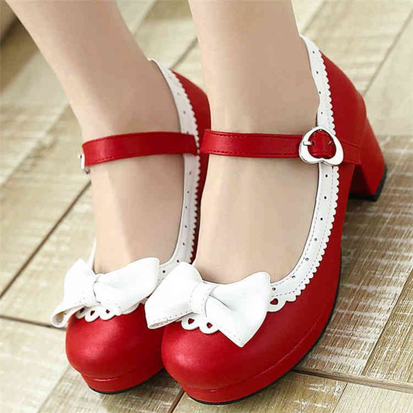

dress shoes pxelena plus size 34-43 lolita mary janes women high heels sweet bowknot ruffles party wedding bridal princess 7qa1, Black