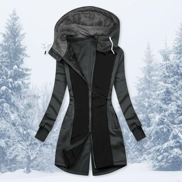 

women's jackets autumn winter women solid color hoodies tracksuit stitching hooded pockets zipper sweatshirt coat female outerwe, Black;brown