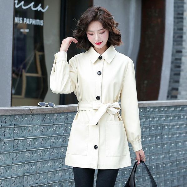 

women's leather & faux plus size m- 4xl women's jacket long coat female 2021 autumn fashion ladies coats outerwear casual white, Black