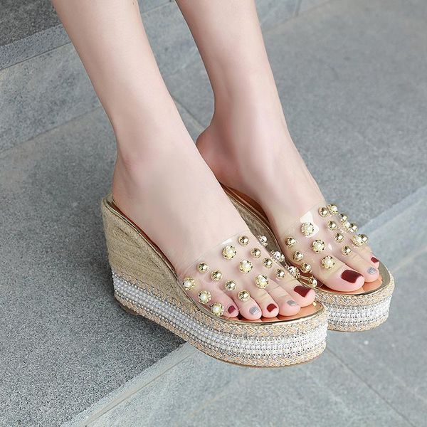 

dress shoes transparent flip flops super high heel sandals women, Black