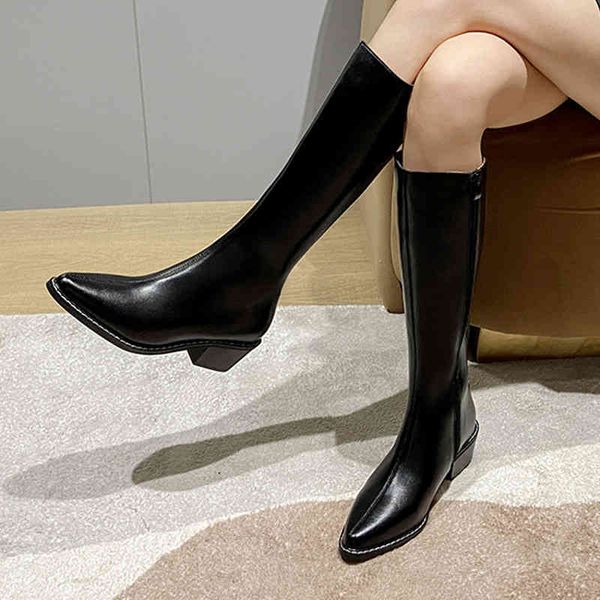 

boots botas altas do joelho de couro genuÃ­no, sapatos femininos legÃ­timo da moda, bico quadrado, slip-on para festa, boate, inverno retc, Black