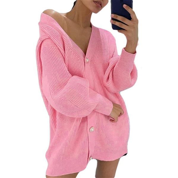 

women's knits & tees 2021 arrived autumn women sweaters solid color knitwear jumpers long-sleeved ladies v-neck single-breasted knitted, White