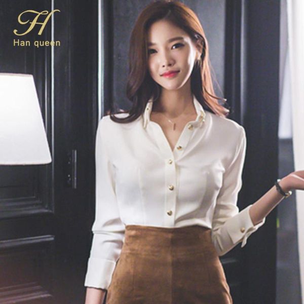

h han queen new wear to work female blouses turn-down collar simple white shirt korean casual blouse occupation women blusa