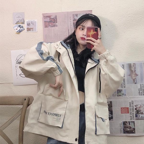 

women's jackets workwear jacket female korean version loose contrast color harajuku bf student baseball uniform ins trend, Black;brown