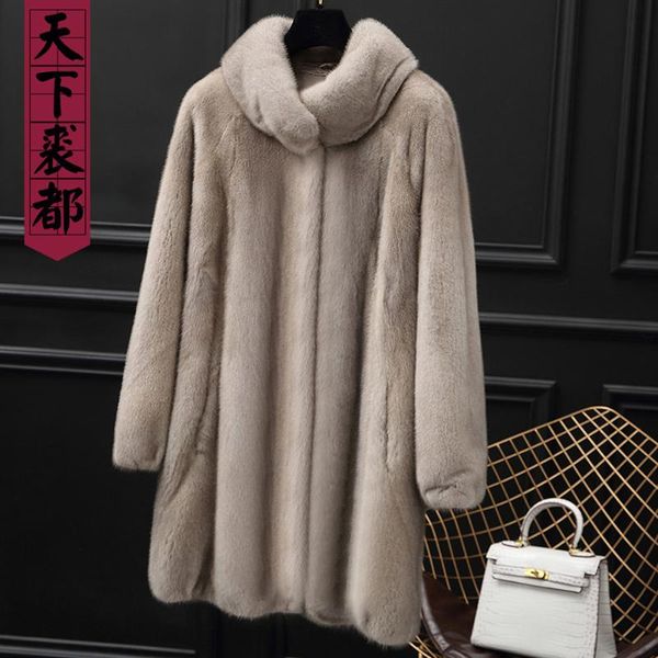 

women's fur & faux 2021 brand women genuine full pelt mink jacket whole winter warm luxury real coats high quality, Black