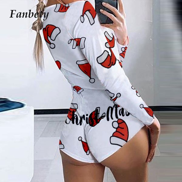 

2021 new women casual christmas hat printed short jumpsuits ladies ny long sleeve jumpsuit homewear sweet soft sleepwear femme 0i8k, White;black