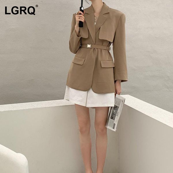 

women's jackets [lgrq] loose fit khaki pockets sashes jacket notched neck long sleeve women coat fashion tide autumn winter 2021 19d267, Black;brown