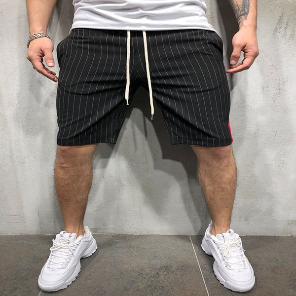 

men fashion shorts sports fitness casual pants mid striped color matching men shorts knee length style pants summer man 2021, White;black