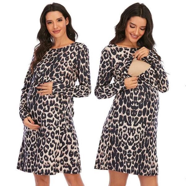 

maternity nursing leopard printing dress charming a line spring breastfeeding full clothes for pregnant women feeding pregnancy, White