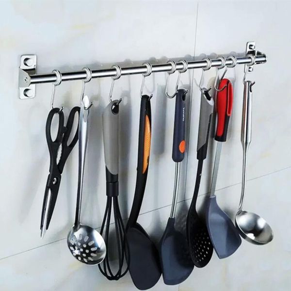 

wall mounted utensil rack stainless steel hanging kitchen rail with 6/8/10 hooks