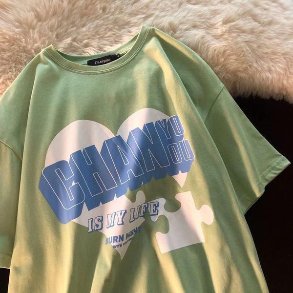

women's t-shirt cotton streetwear letter print woman tshirts short sleeve casual kawaii japanese fashion green for women summer plus s, White