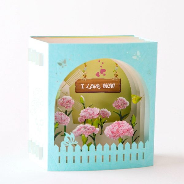 Cartões pop-up 3D Flores de cravo das flores para o dia do professor do dia de mãe O papel oco que cinzelam o cartão