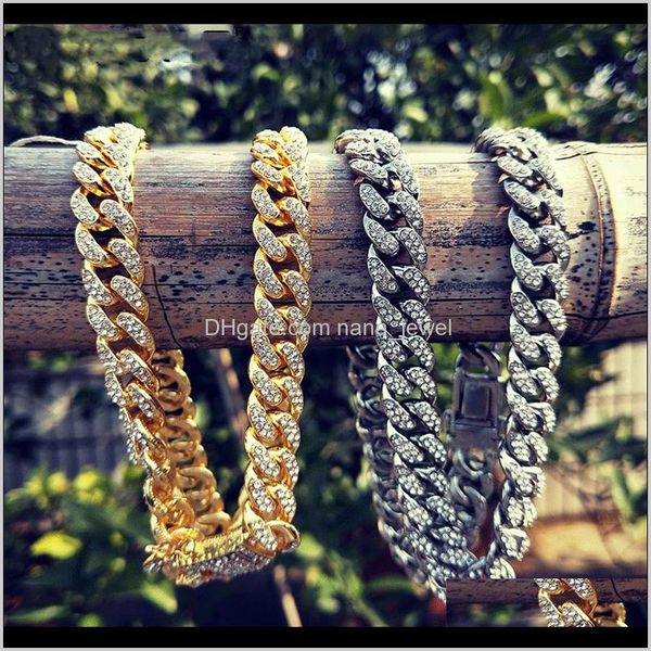 

12mm iced out gold silver miami curb cuban link chain cz bling necklaces for mens hip hop jewelry 2k9ic 0umnm, Black