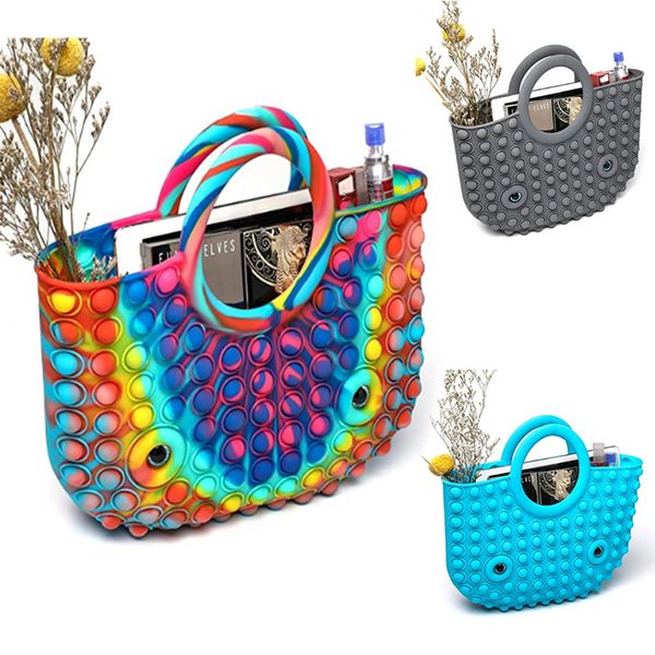 

15% stb008 christmas favor finger fidget toy large bag rainbow color decompression deratization pioneer handbag silicone bubble toys 32*30*5