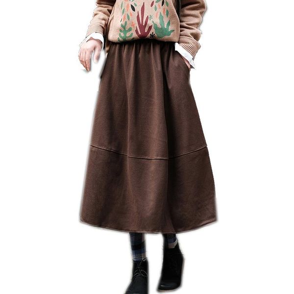 

women skirt cotton new for spring autumn long midi solid retro vintage elastic wasit loose oversized b01101439, Black