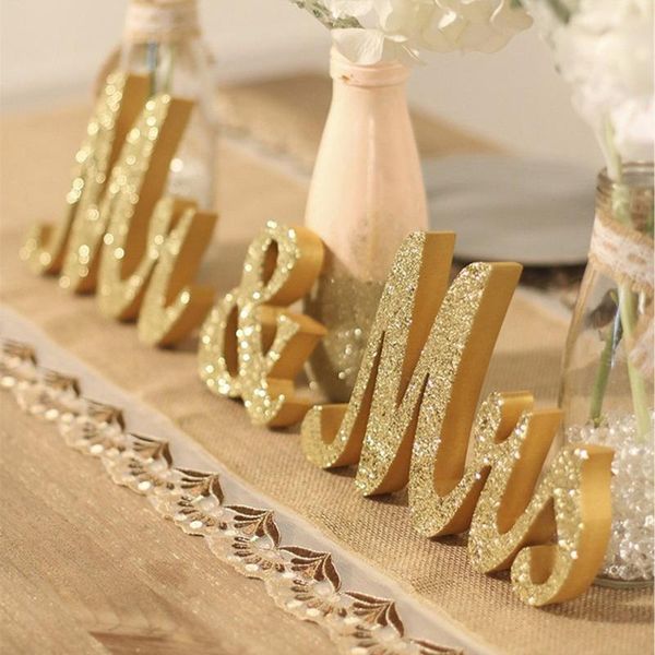 

party decoration 1set wooden mr & mrs wedding signs gold table numbers letters valentine's day letter sign