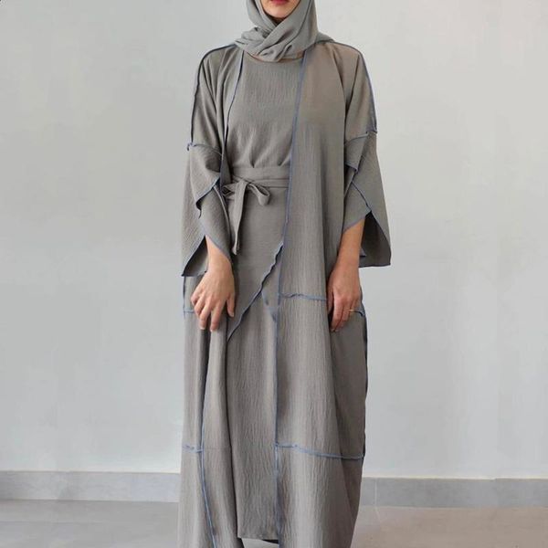 

ethnic clothing women fashion muslim sets 3 piece matching outfit sleeveless dress wrap skirt batwing kimono open abaya dubai arab turkey au, Red