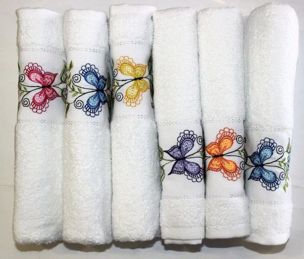 

towel board embroidered cotton white hand and face drying 6 pieces 50x90 cm
