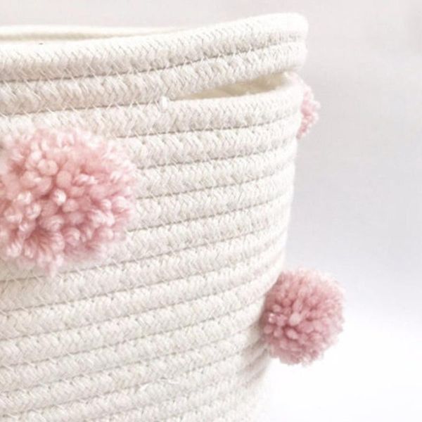 

cotton rope storage baskets 12\" x 12\" woven baby cute pompoms orangizer bins qx2e