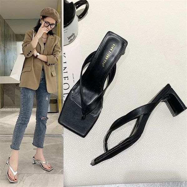 

2021 new square head thick heel everyday home casual women slippers transparent piece inlaid diamond bow high heels pumps female, Black