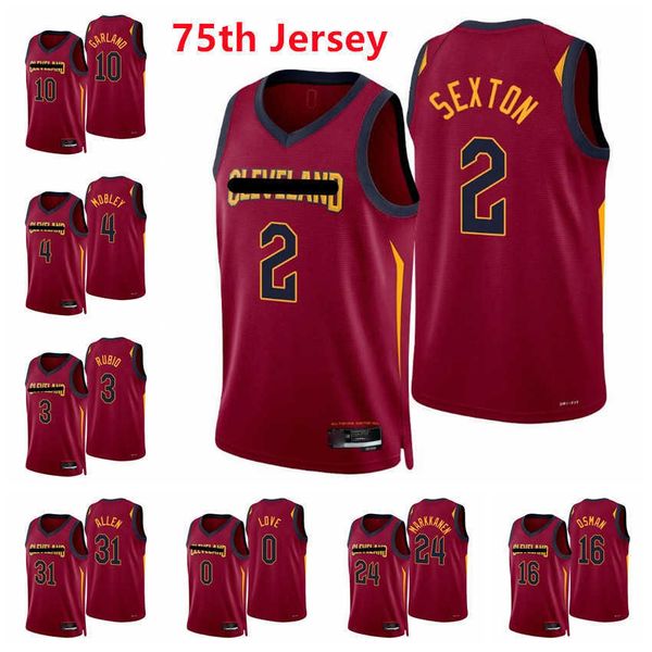 

clevelandcavaliersmen evan mobley collin sexton ricky rubio allen garland markkanen osman okoro love 2021/22 75th diamond wine s, Black;red