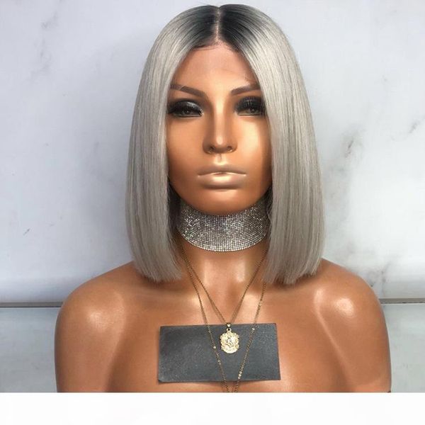 

2021 new selling wig chemical fiber front lace head set european and american gray graded wave short hair, Black