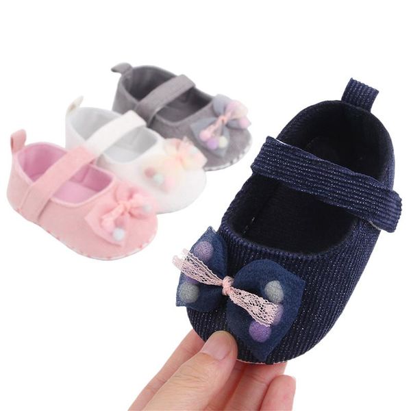 

first walkers girl's solid princess shoes soft anti-slip flats sole baby shoe with bowknot decoration 0-18m