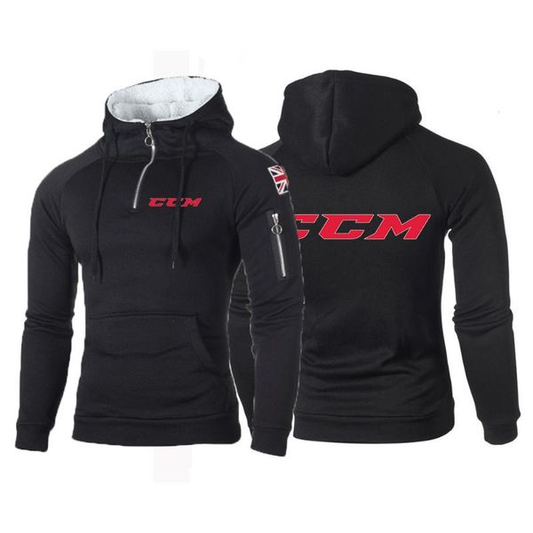 

men's hoodies & sweatshirts ccm 2021 spring and autumn zipper hoody fleece long sleeve hoodie sticker pocket warmer running sportswear, Black