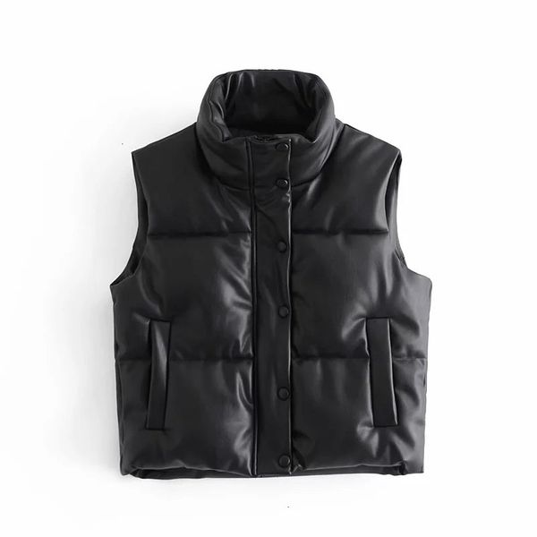 

faux leather new black padded women sleeveless jacket woman winter 2021 short warm vest fashion female waistcoats o0ik bx7g, Black;white