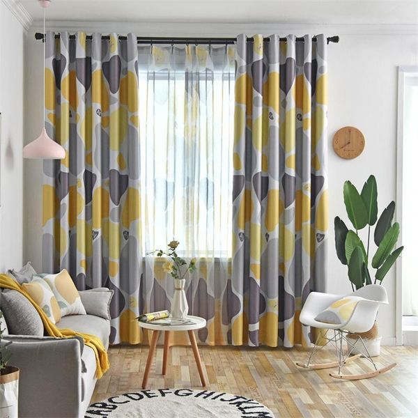 

modern blue shading geometric circular living room balcony yellow gray pebble blackout curtains