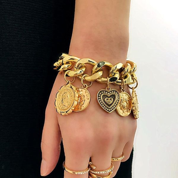 

charm bracelets european and american cross-border retro relief pendant generous all-match exaggerated geometric punk bracelet, Golden;silver