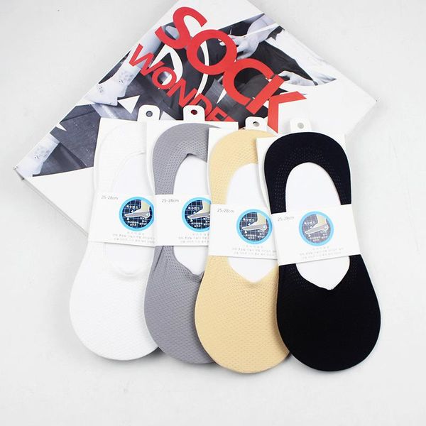 

anewmorn trendy new summer ice silk invisible boat socks silicone non-slip mesh men's socks casual solid color low cut sokken, Black
