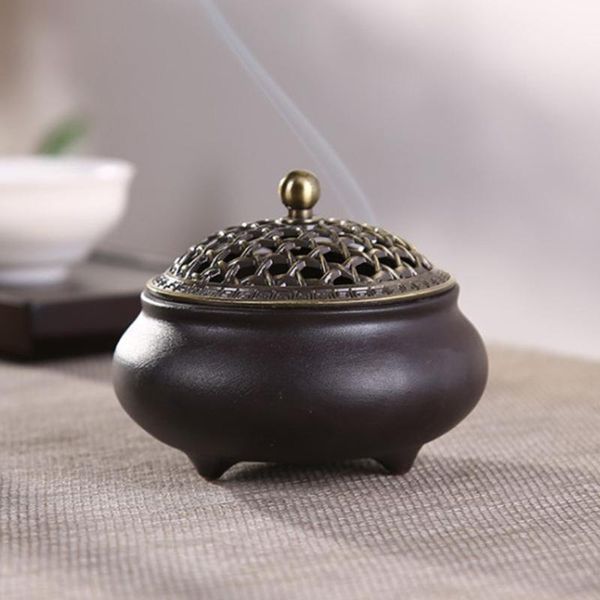 

fragrance lamps round ceramic censer classical incense burner with cover porcelain coil holder vintage for yoga sp