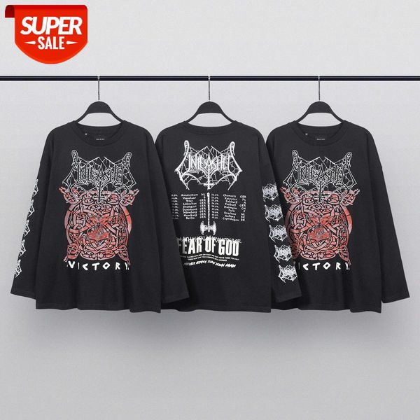 

retro rock graffiti print loose long-sleeved cotton t-shirt men vintage #qq29, White;black