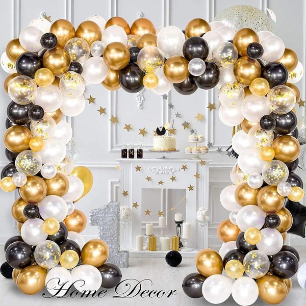 

balloon arch garland kit 120pcs black white gold confetti metal latex balloon balloon strip tape for wedding birthday grad party