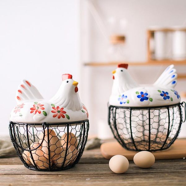

storage baskets creative hollow iron hen basket kitchen egg potato garlic container fruit ornaments