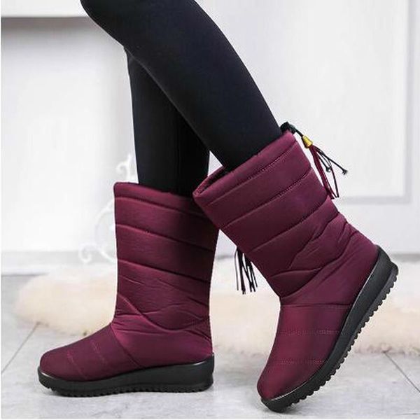 

boots women mid-calf wedges shoes woman booties waterproof winter snow warm shoe chaussures femme zapatos mujer sapato nh048, Black