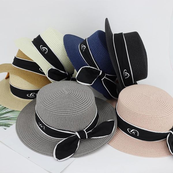 

beanies women sun hat small clear straw bow ribbon outdoor travel manufacturer