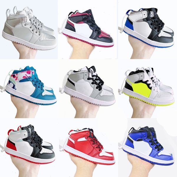 

basketball shoes 1 1s mid milan white laser orange volt gold baby kids chicago signal blue grey camo trainers sport sneakers size 22-35, Black