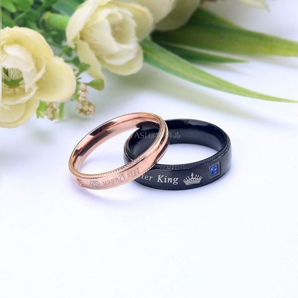 

wedding rings couples stainless steel womens black lovers ring rose gold crystal crown jewelry gifts for womans accessories, Slivery;golden