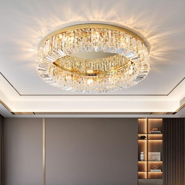 

modern led crystal chandelier for ceiling living dining room crystal lamp cricle gold lustre lighting fixture