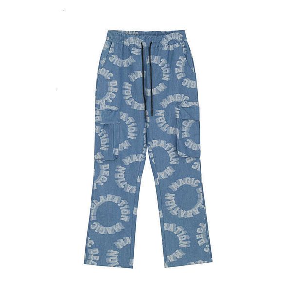 

men's jeans high street letter printing brim pockets of leg bands casual denies large washed djj1 ervu, Blue